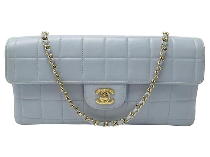 CHANEL EAST WEST CHOCOLATE BAR HANDBAG IN BLUE QUILTED PURSE QUILTED LEATHER  ref.1055358