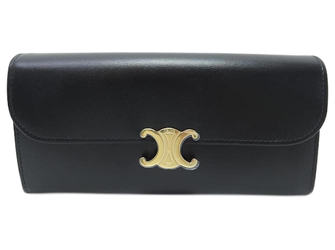 Céline NEUF GRAND PORTEFEUILLE CELINE TRIOMPHE 10E313DPV EN CUIR VEAU NEW WALLET Noir  ref.1055391