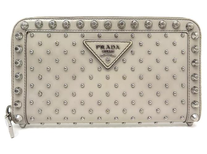 PRADA WALLET STUDDED PURSE 1M0506 GRAY CARDS STUDDED WALLET Grey Leather  ref.1055399