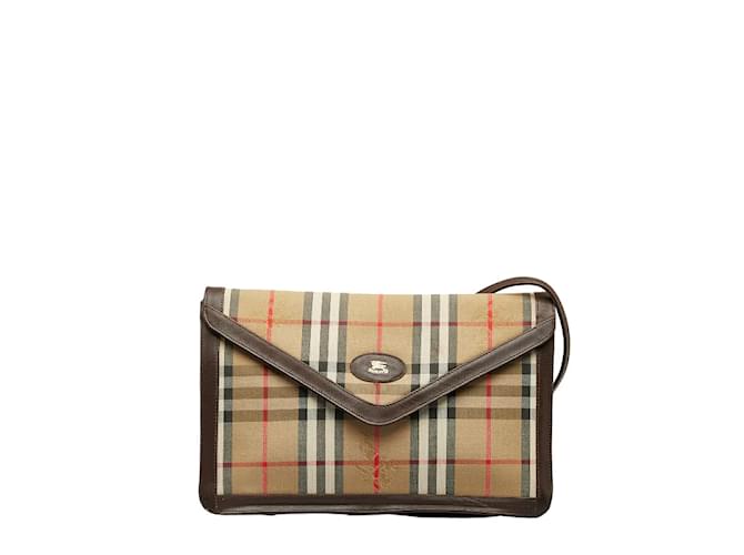 Burberry Haymarket Check Canvas Clutch Bag Brown Cloth  ref.1055428