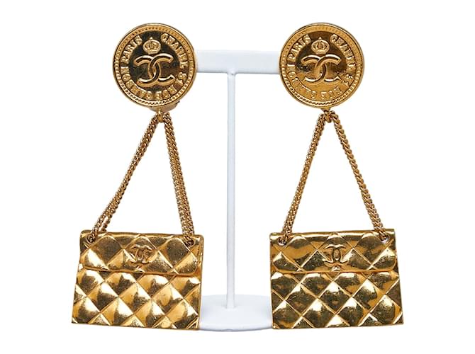 Chanel CC Classic Flap Bag Earrings Golden Metal  ref.1055457