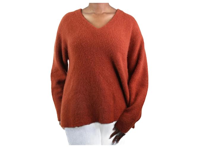 Autre Marque Rust brown cashmere-blend v-neck jumper - size XL  ref.1055475
