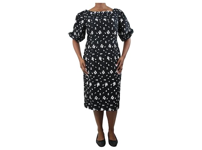Erdem Black wide-neck floral embroidered dress - size UK 16 Linen  ref.1055478