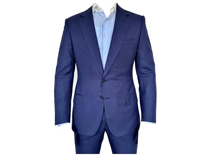 Autre Marque Maßgeschneiderter Huntsman-Anzug, handgefertigt in der legendären Savile Row. Marineblau Wolle  ref.1055738