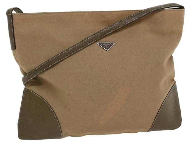 PRADA Shoulder Bag Canvas Leather Beige Auth cl696 Cloth  ref.1055865