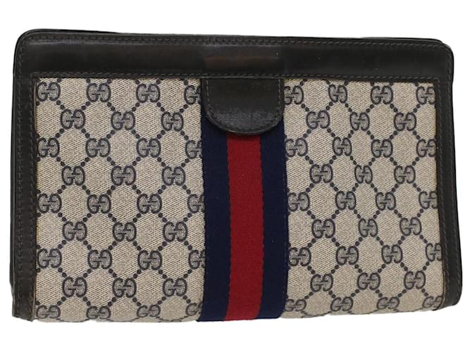 GUCCI GG Canvas Sherry Line Clutch Bag Gray Red Navy 41 014 2125 28 auth 52492 Grey Navy blue  ref.1055867
