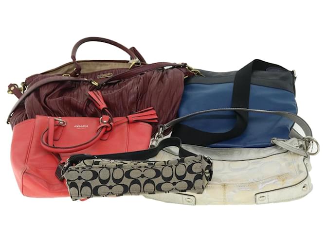Coach Signature Shoulder Bag Canvas 5Set Beige Wine Red blue Auth ar10129 Black Cloth  ref.1055869