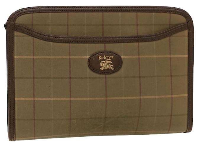 Autre Marque Burberrys Nova Check Clutch Bag Canvas Leder Khaki Braun Auth hk820 Leinwand  ref.1055870