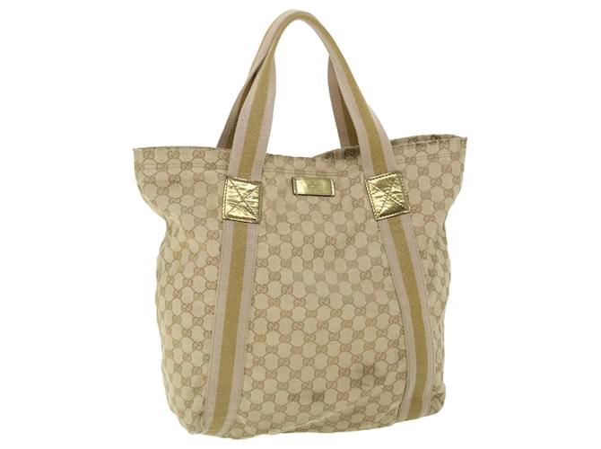 GUCCI GG Canvas Sherry Line Tote Bag Beige Pink gold 189669 Auth ep1541 Golden Cloth  ref.1055894