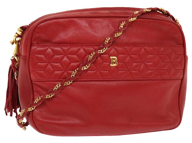 BALLY Chain Shoulder Bag Leather Red Auth yb317  ref.1055899