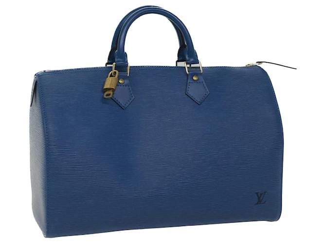 Louis Vuitton Epi Speedy 35 Bolsa de Mão Azul Toledo M42995 Autenticação de LV 51619 Couro  ref.1055910