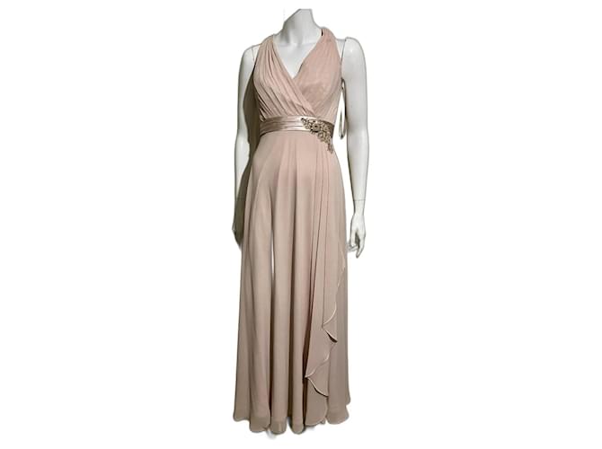Jenny Packham Juwelenbesetztes Abendkleid in Altrosa Pink Polyester Satin  ref.1056013