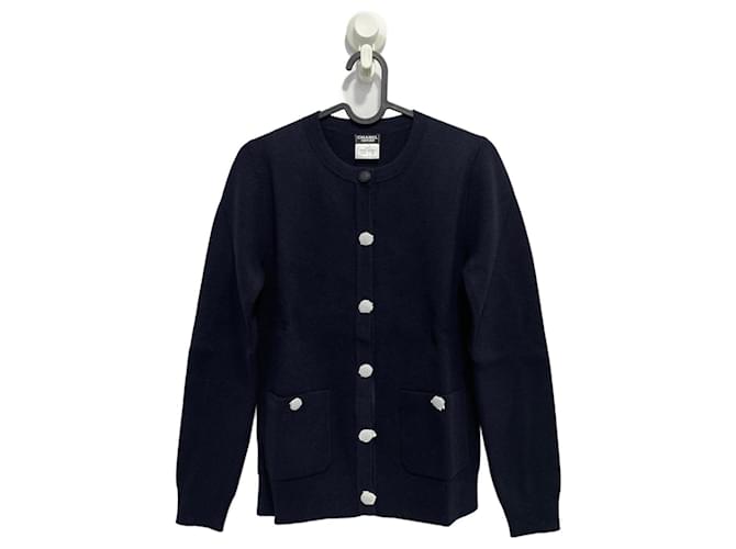 Cambon Chanel Strickjacke Marineblau Baumwolle  ref.1056019