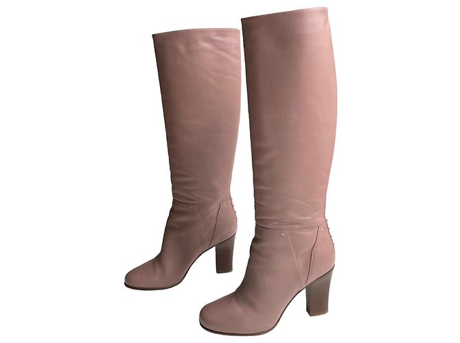 Botas altas de couro Valentino Rockstud Bege