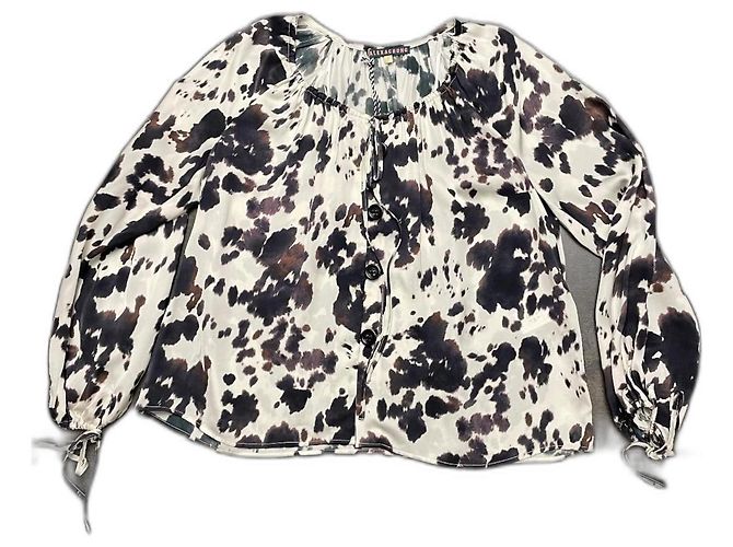 Camicetta Alexa Chung Marrone e Crema in Viscosa Crudo
