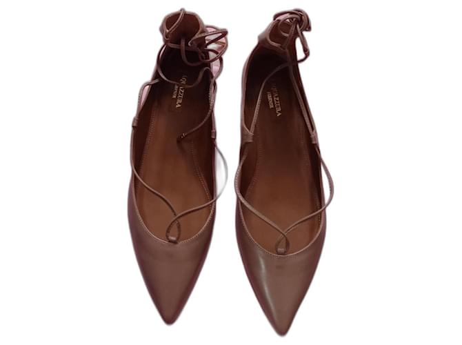 Aquazzura Christy flat biscuit-coloured ballet flats Light brown Leather  ref.1056051