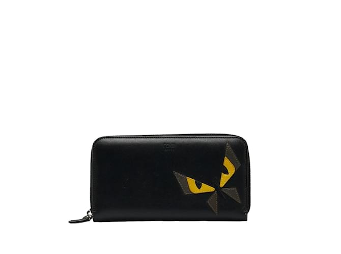 FENDI Monster Eyes Leather Wallet Black