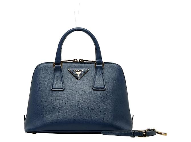 Prada Saffiano Leather Promenade Bag Blue Pony style calfskin ref