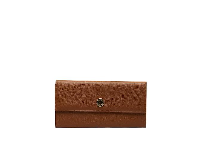 Bulgari Leather Flap Wallet Brown  ref.1056080