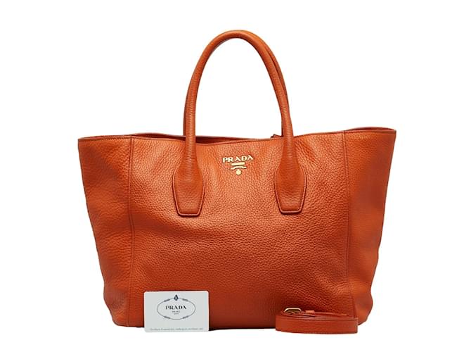 Prada Vitello Daino Leather Tote Bag BN2694 Orange Pony-style calfskin  ref.1056089