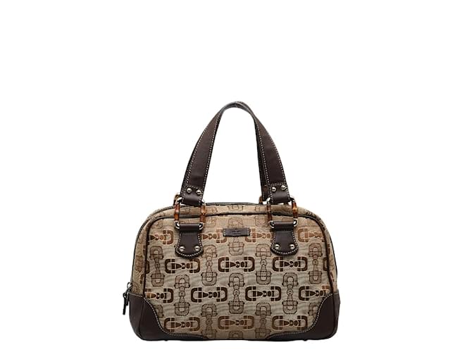 Gucci Horsebit Canvas Handbag 248271 Brown Cloth  ref.1056098