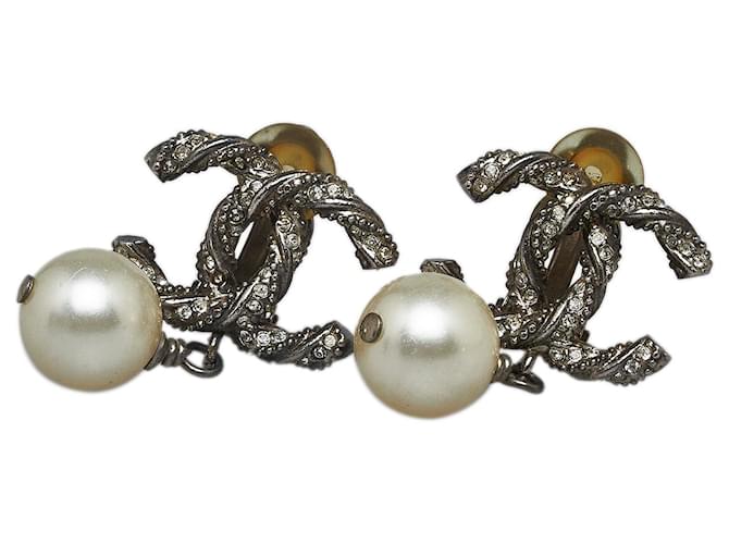 faux coco chanel earrings with drop pearl