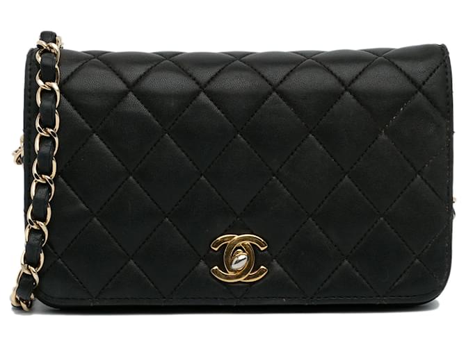 Chanel Black Leather Diamond Stitch CC Flap Shoulder Bag