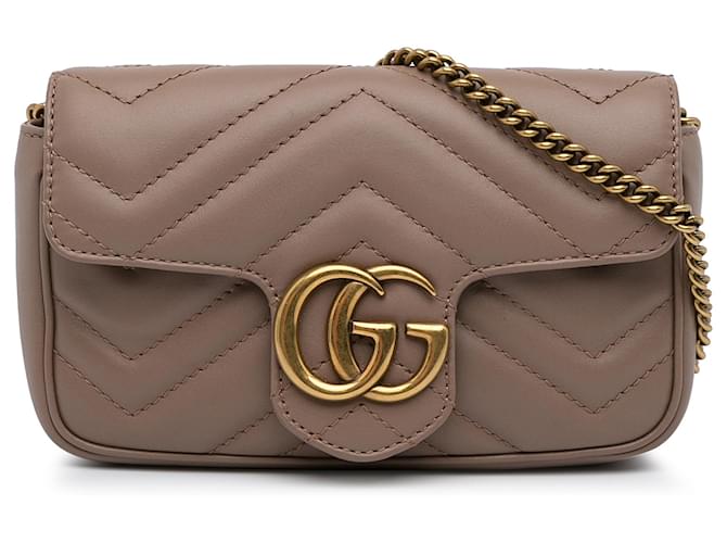 ★GUCCI★ Super Mini GG Marmont Matelasse Crossbody Nude 476 GUCCI GG Marmont Super Mini Matelasse Leather Crossbody Bag