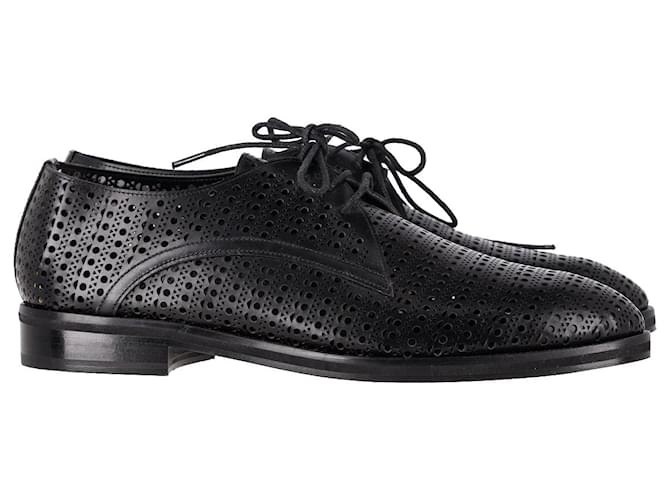 Alaïa Zapatos con Cordones Perforados Alaia en Piel Negra Negro Cuero  ref.1056384