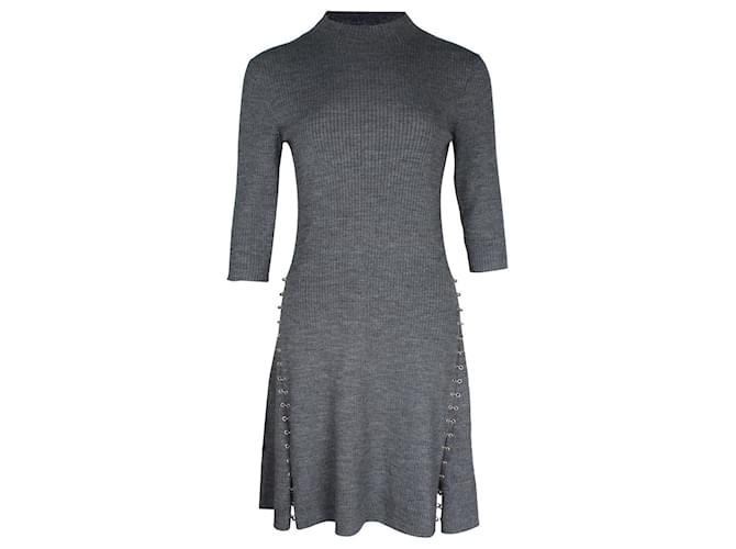 Mini-robe en maille côtelée ornée Maje en acrylique gris  ref.1056409