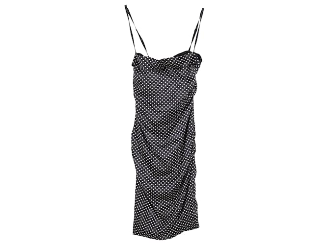 Dolce & Gabbana Vestido de lunares fruncidos en seda negra Negro  ref.1056422