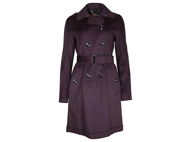 Trench-coat à boutonnage doublé Burberry en cachemire violet Laine  ref.1056423