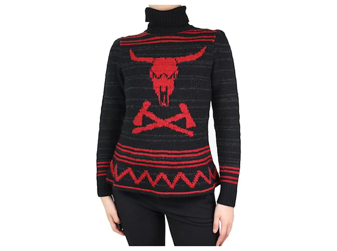Ralph Lauren Black turtleneck graphic jumper - size M Wool  ref.1056480