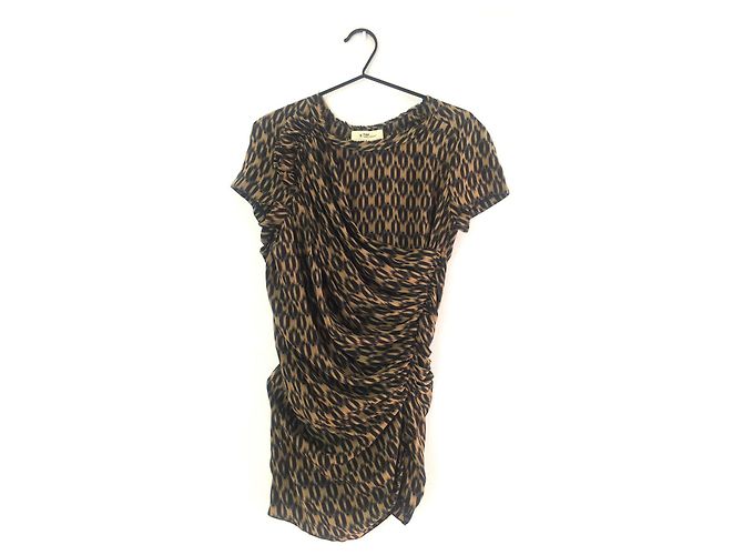 Top túnica drapeado de seda Isabel Marant Etoile estampado ikat caramelo