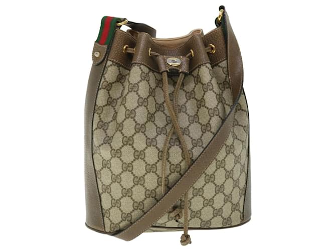 GUCCI GG Canvas Web Sherry Line Shoulder Bag PVC Leather Beige Green Auth 52761 Red  ref.1056783