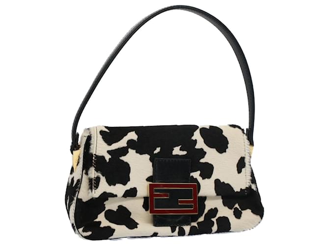 FENDI Cow Pattern Mini Mamma Baguette Bag Harako leather Black White Auth yk8500  ref.1056799