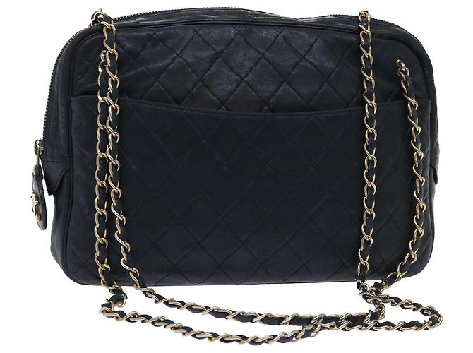 CHANEL Borsa a tracolla con catena Pelle di agnello Nero CC Auth bs7954