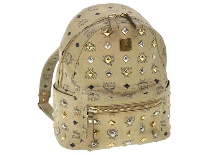 MCM Vicetos Logogram Backpack PVC Leather Beige Auth bs8030  ref.1056843