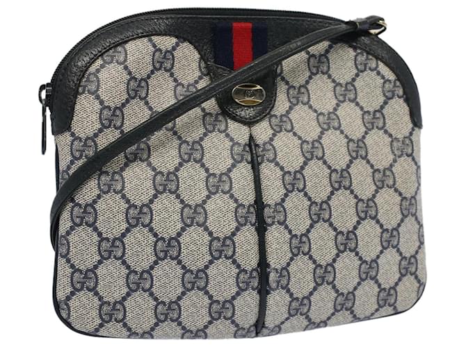 GUCCI GG Canvas Sherry Line Shoulder Bag PVC Leather Gray Navy Red Auth ki3325 Grey Navy blue  ref.1056863