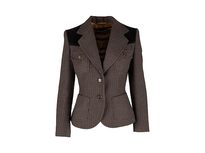 Dolce & Gabbana Houndstooth Wool and Corduroy Jacket Brown  ref.1056880