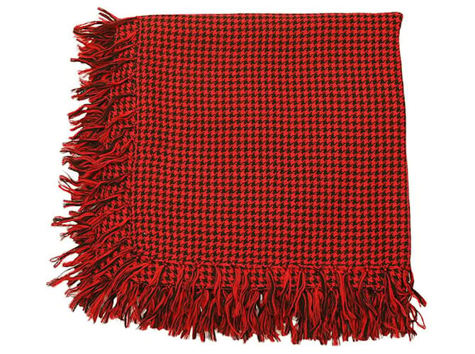 Alexander McQueen Black & Red Skull Large Wool Silk Scarf Wrap Shawl Fringes  ref.1056914