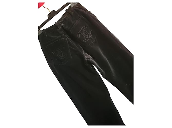 Chanel Pantalones, polainas Negro Terciopelo  ref.1056963