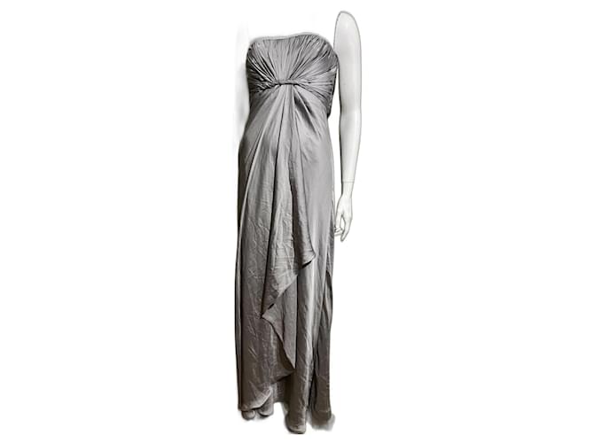Autre Marque Monique Lhullier silver grey strapless evening gown Silvery Polyester Satin  ref.1056968