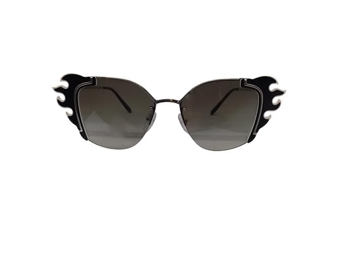 prada negro / Blanquecino / plata 2018 Gafas de sol tipo ojo de gato en llamas Metal  ref.1057035
