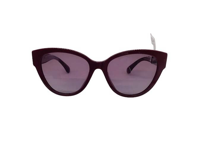 Chanel Burgundy CC Logo Pearl Embellished Butterfly Acetate Sunglasses Dark red Plastic  ref.1057036