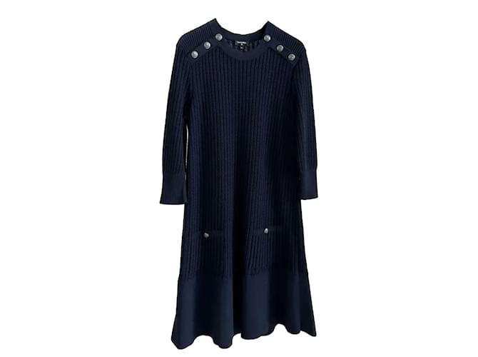 Chanel New Paris / Hamburg CC Buttons Dress Navy blue Cotton  ref.1057051
