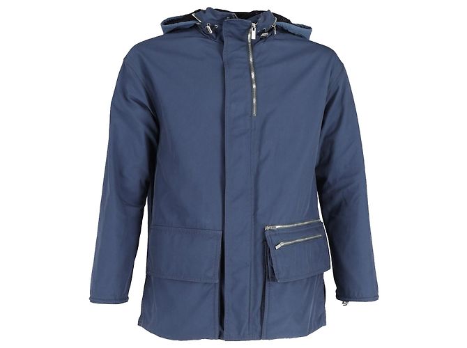 Hermès Giacca impermeabile Hermes con cappuccio in cotone Blu Petrolio
