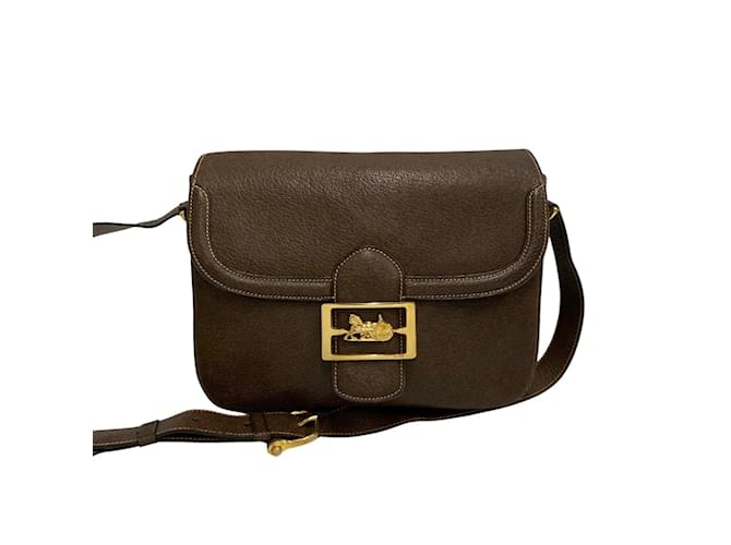 Céline Vintage Horse Carriage Shoulder Bag Brown Leather Pony-style calfskin  ref.1057090