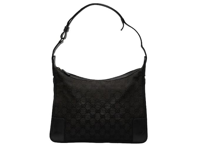 Gucci GG Canvas Shoulder Bag 143743 Black Leather  ref.1057100