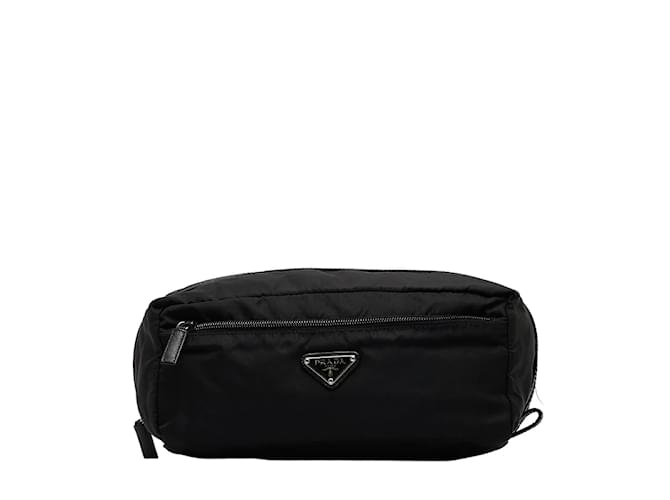 Prada Bolsa Tessuto con logo triangular Negro Lienzo  ref.1057103